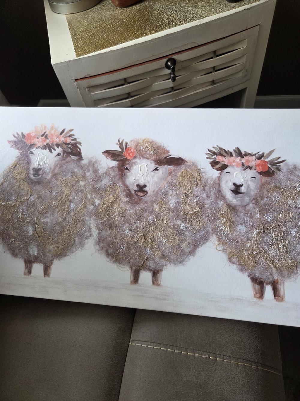 Whimsical Triple Sheep Canvas Art in Cream and Pink